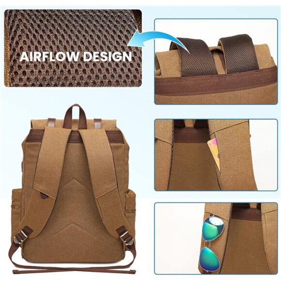 Modoker Mens Canvas Vintage Backpack for Men,Women, Travel Laptop Backpack Fits main image 6